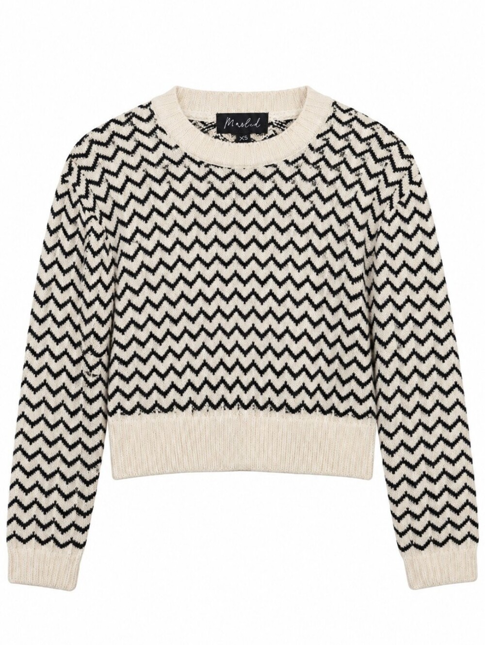 Marled Black & Cream Chevron Crew Sweater